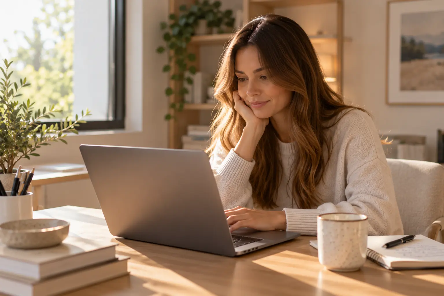 Woman working on a laptop at home, illustrating focus and working memory challenges associated with ADHD